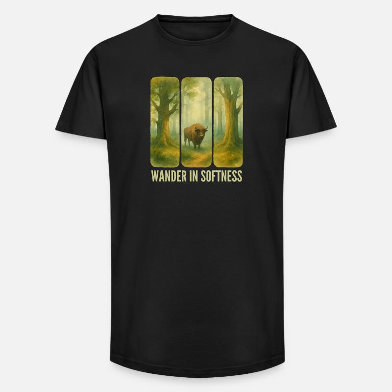 Bisons errants dans la forêt - T-shirt coupe longue homme - noir