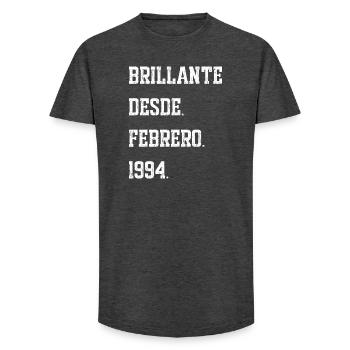 Birthday: February 1994 - Long Fit Men's T-Shirt - charcoal grey - Front - AI Model Male 185 light (185cm)