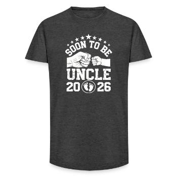 Annonce du nouveau bébé bientôt de l’oncle 2026 - T-shirt coupe longue homme - charbon - Devant - AI Model Male 185 light (185cm)