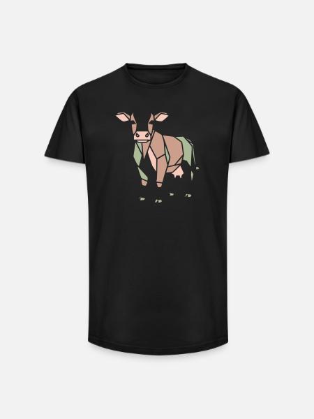 Geometric Cow Low Poly Modern - Long Fit Men's T-Shirt - black