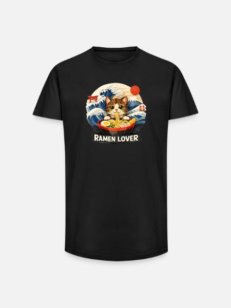 Cat Ramen Anime - Long Fit Men's T-Shirt - black