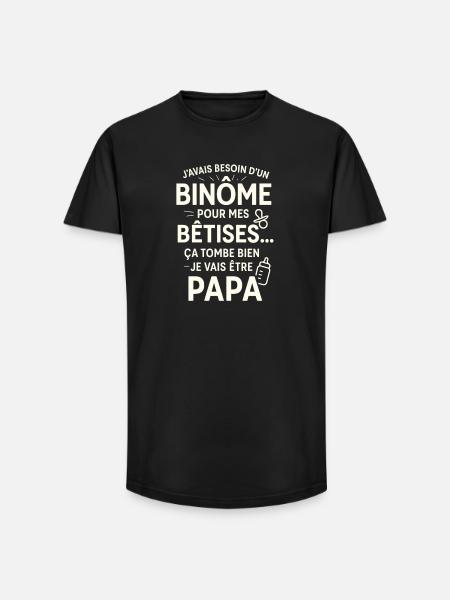 Papa Binôme Bêtises - T-shirt coupe longue homme - noir