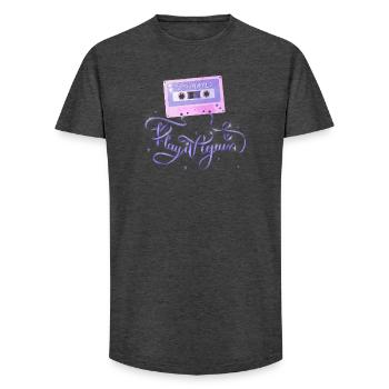 Chansons d’amour. Cassette musicale rétro. - T-shirt coupe longue homme - charbon - Devant - AI Model Male 185 light (185cm)