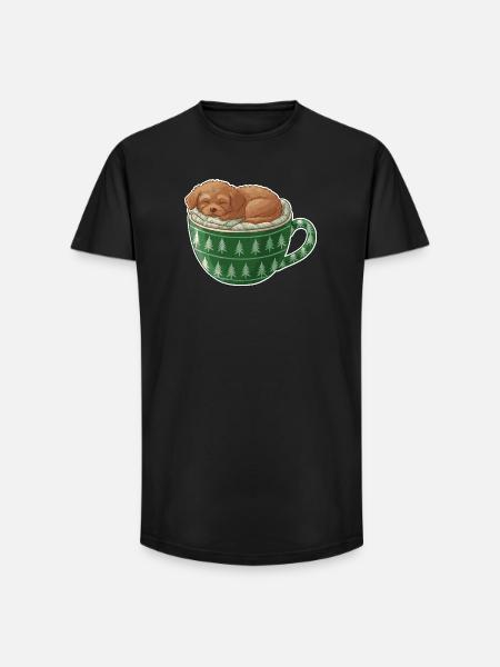 Sleeping puppy in green cup - Long Fit Men's T-Shirt - black