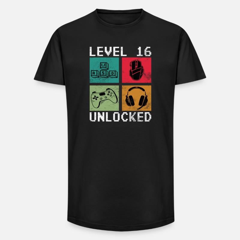 Level 16 Unlocked - Long Fit Men's T-Shirt - black