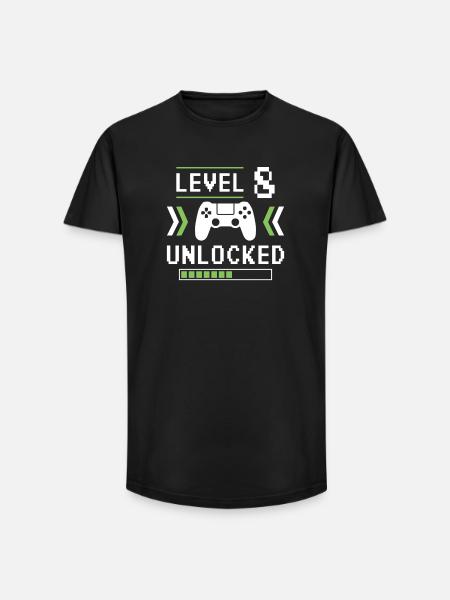 8th Birthday Gamer Level 8 - Long Fit Men's T-Shirt - black