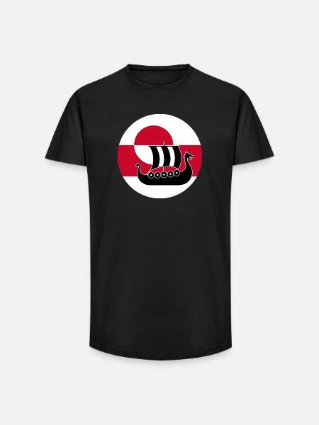 Greenland Flag Longship Design - Long Fit Men's T-Shirt - black