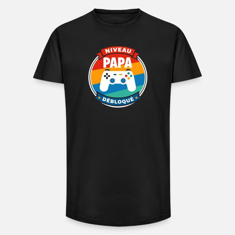 Papa-Level Entsperrtes Abzeichen - Long Fit Männer T-Shirt - Schwarz