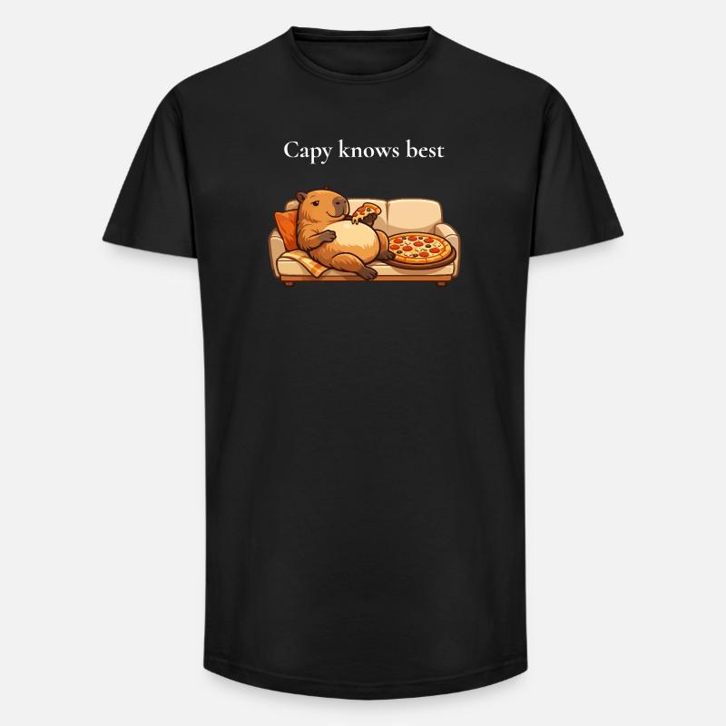 Capybara Mit Pizza Auf Sofa - Long Fit Männer T-Shirt - Schwarz
