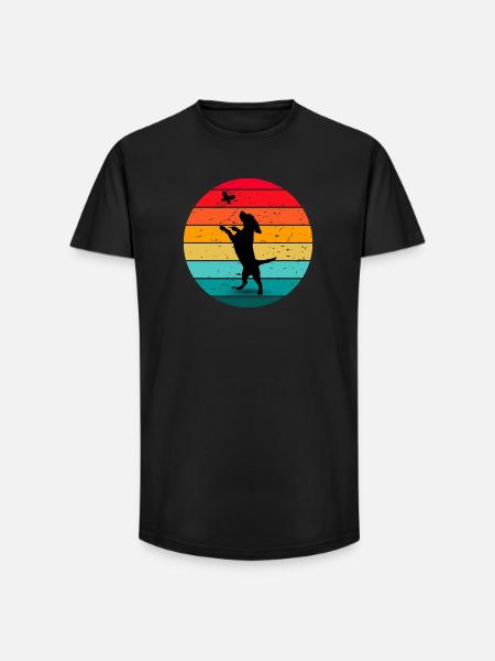 Dog Butterfly Forest Retro Sunset - Long Fit Men's T-Shirt - black
