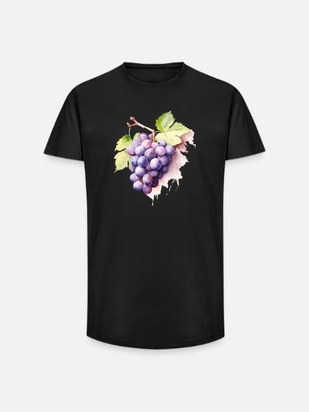 Grappe d’aquarelle de raisins - T-shirt coupe longue homme - noir