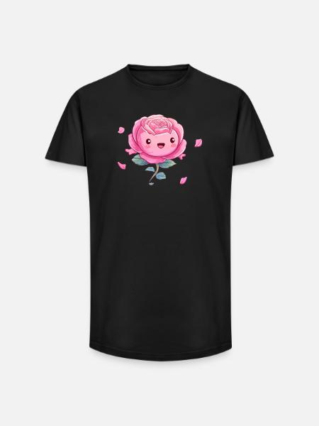 Kuschelige Rosa Rose Cartoon - Long Fit Männer T-Shirt - Schwarz