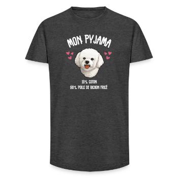 Pyjama Poils de Bichon - T-shirt coupe longue homme - charbon - Devant - AI Model Male 185 light (185cm)