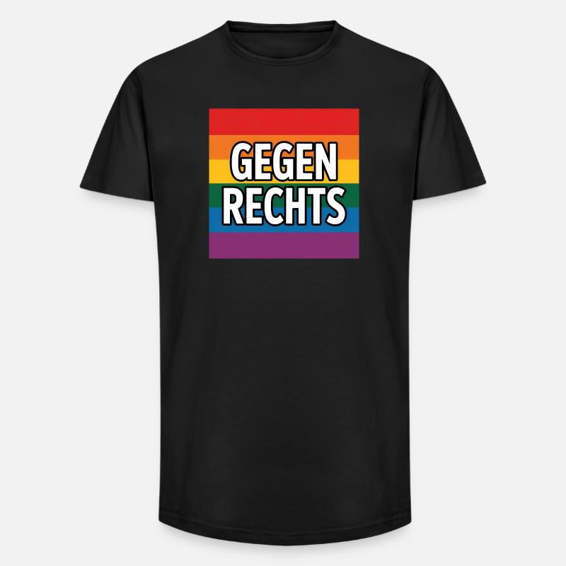 Gegen Rechts - Antifa Regenbogen Tee - Long Fit Männer T-Shirt - Schwarz