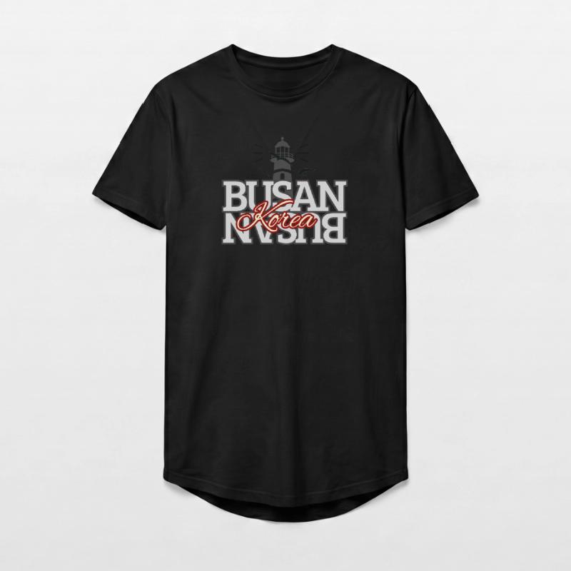 Conception typographique du phare de Busan, Corée T-shirt coupe longue homme