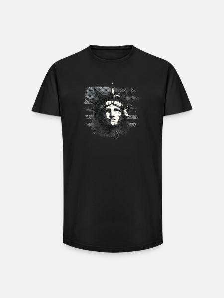 Freiheitsstatue mit US-Flagge - Long Fit Männer T-Shirt - Schwarz