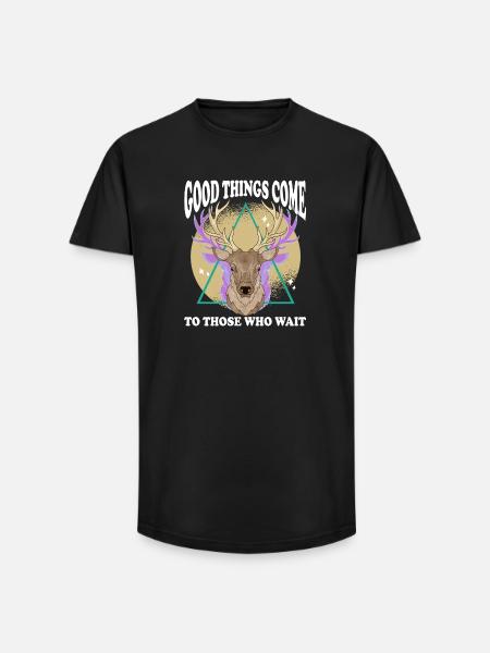 Hirschkopf Dreiecks-Glow mit Text - Long Fit Männer T-Shirt - Schwarz
