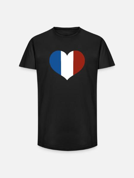 French Flag Heart - Long Fit Men's T-Shirt - black