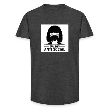 Antisocial Japanese Vaporwave Anime Girl - Long Fit Men's T-Shirt - charcoal grey - Front - AI Model Male 185 light (185cm)