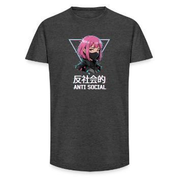 Antisocial Japanese Vaporwave Anime Girl - Long Fit Men's T-Shirt - charcoal grey - Front - AI Model Male 185 light (185cm)