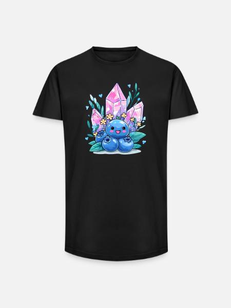 Kawaii Kristallbeere mit Edelsteinblüten - Long Fit Männer T-Shirt - Schwarz