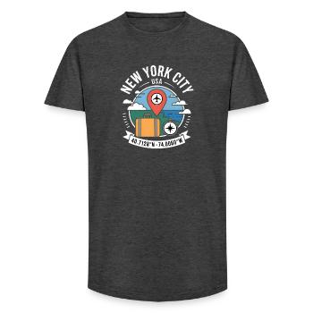 New York City USA 40.7128N 74.0060W - Long Fit Men's T-Shirt - charcoal grey - Front - AI Model Male 185 light (185cm)