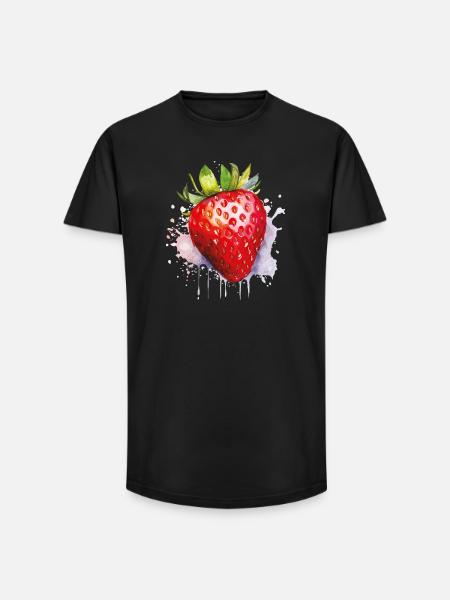Wasserfarbene Erdbeere Spritzer - Long Fit Männer T-Shirt - Schwarz