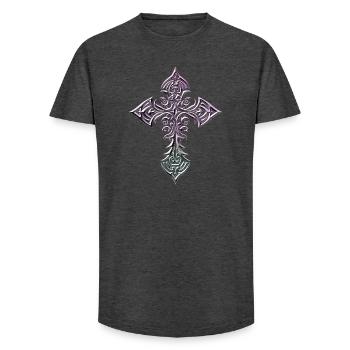 Croix tribale en croix en forme de dégradé - T-shirt coupe longue homme - charbon - Devant - AI Model Male 185 light (185cm)