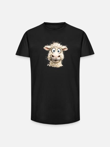 Laughing Sheep Cartoon Pop - Long Fit Men's T-Shirt - black