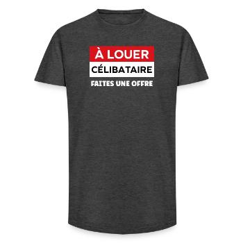 Humour célibataire - T-shirt coupe longue homme - charbon - Devant - AI Model Male 185 light (185cm)