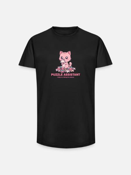 Puzzle Assistand Cat Quote - Long Fit Men's T-Shirt - black