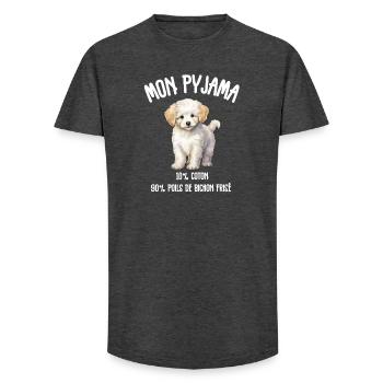 Pyjama Drôle Chien Bichon  - T-shirt coupe longue homme - charbon - Devant - AI Model Male 185 light (185cm)
