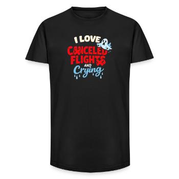 Travel anxiety humor, airport chaos, flying is - Long Fit Men's T-Shirt - black - Front - AI Model Male 185 light (185cm)