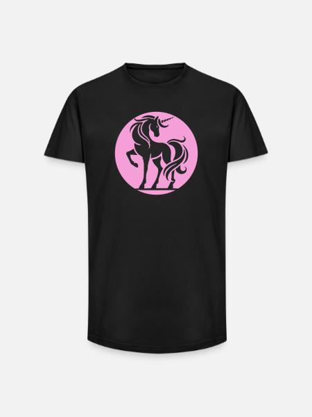 Rosa Einhorn Silhouette Kreis - Long Fit Männer T-Shirt - Schwarz