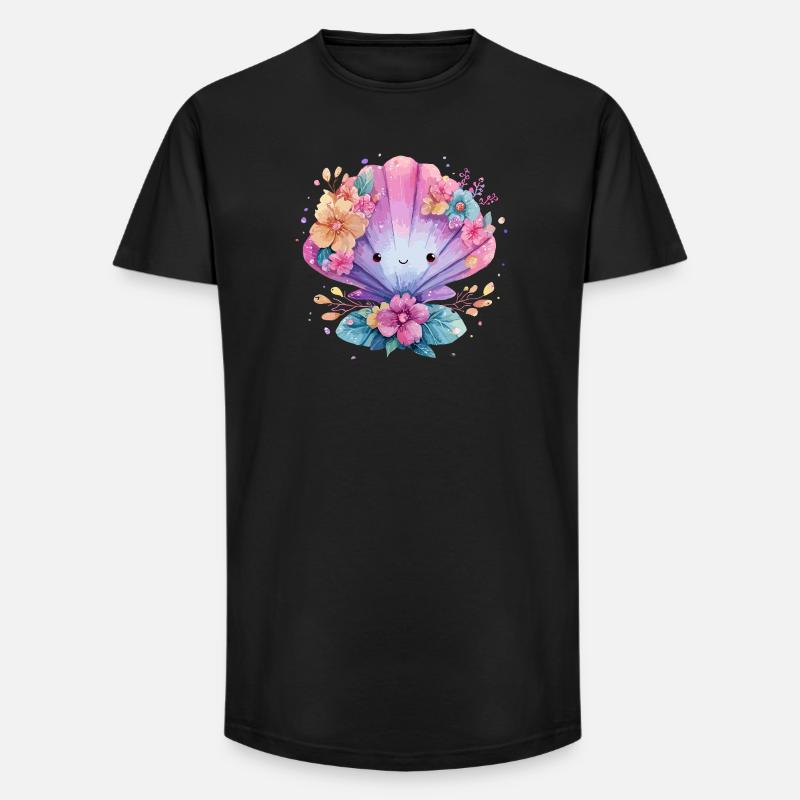 Moule fleurie avec des fleurs joyeuses - T-shirt coupe longue homme - noir
