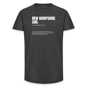 New Hampshire Girl: Free Strength - Long Fit Men's T-Shirt - charcoal grey - Front - AI Model Male 185 light (185cm)