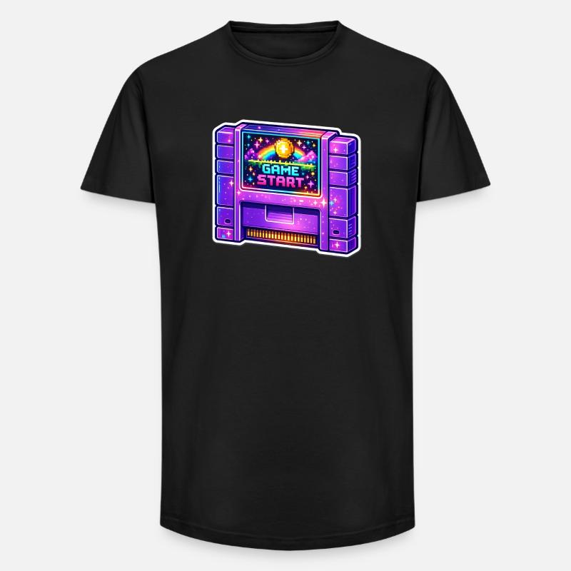 Retro Arcade Start Neon - Long Fit Männer T-Shirt - Schwarz