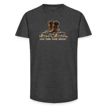 Line Dance Steps Boots - Long Fit Men's T-Shirt - charcoal grey - Front - AI Model Male 185 light (185cm)