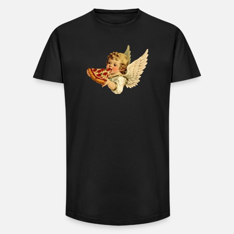 Pizza Cherub – Ängel med pepperoni - T-shirt herr med lång passform - svart