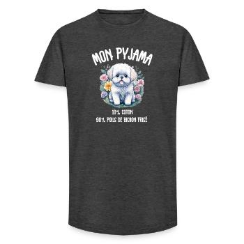 Pyjama Drôle Chien Bichon - T-shirt coupe longue homme - charbon - Devant - AI Model Male 185 light (185cm)
