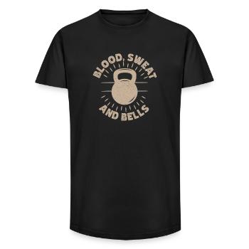 Fitness Motivation Bodybuilder Blood Sweat & Bells - Long Fit Männer T-Shirt - Schwarz - Vorne - AI Model Male 185 light (185cm)