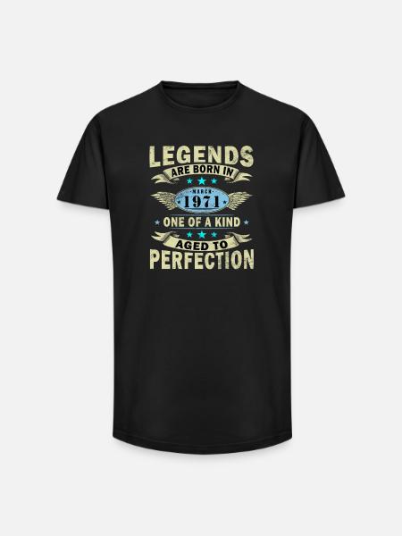 Verjaardagslegende maart 1971 - Heren T-shirt met lange pasvorm - zwart