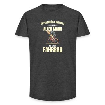 Ne sous-estimez jamais un vieil homme - T-shirt coupe longue homme - charbon - Devant - AI Model Male 185 light (185cm)