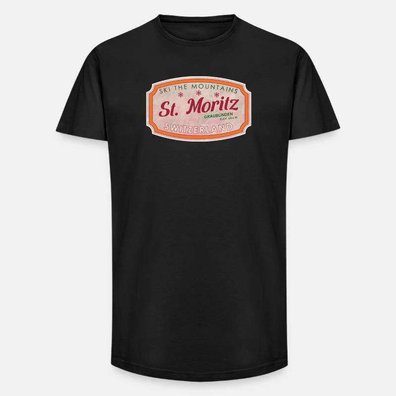 St Moritz Mountain Ski Label - Long Fit Men's T-Shirt - black