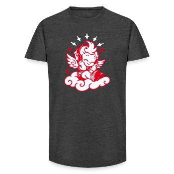 Musik Engel – Cherub mit Kopfhörern - Long Fit Männer T-Shirt - Anthrazit - Vorne - AI Model Male 185 light (185cm)