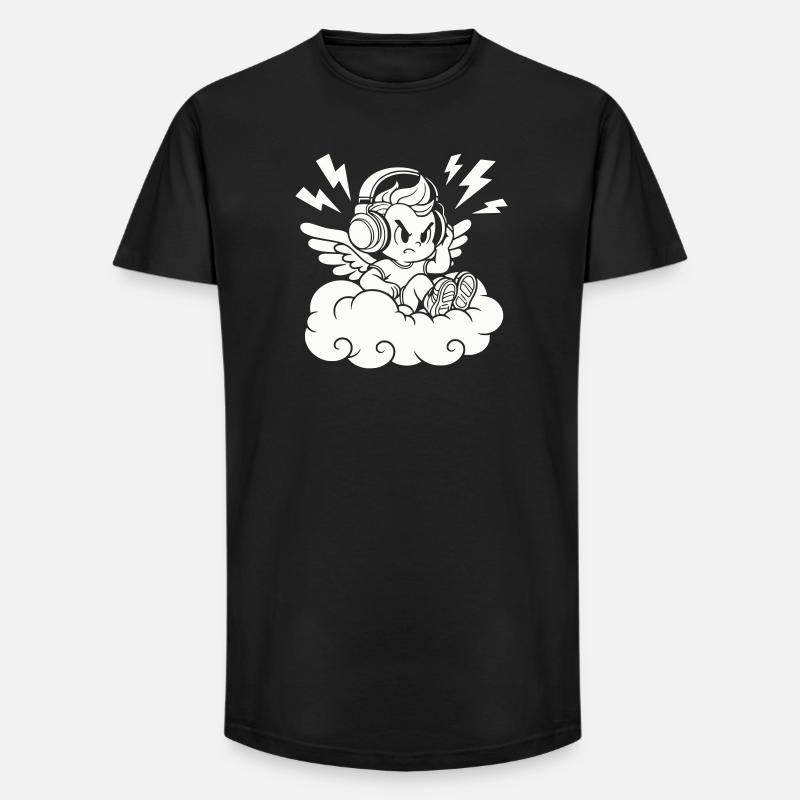 Musik Engel – Cherub mit Kopfhörern - Long Fit Männer T-Shirt - Schwarz