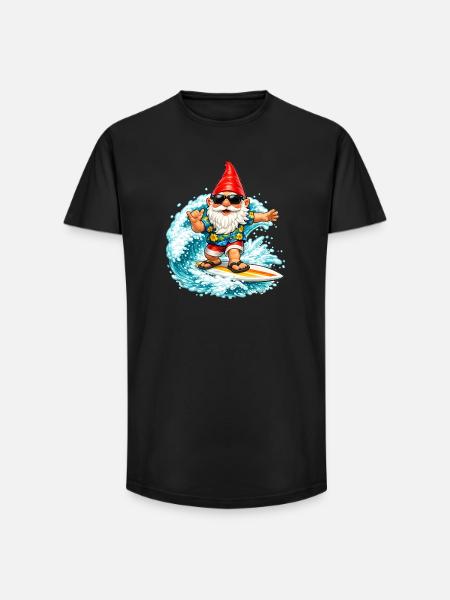 Surfender Gartenzwerg auf der Welle  - Long Fit Männer T-Shirt - Schwarz
