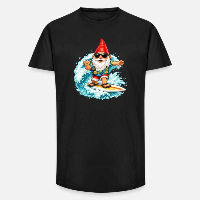 Surfender Gartenzwerg auf der Welle  - Long Fit Männer T-Shirt - Schwarz