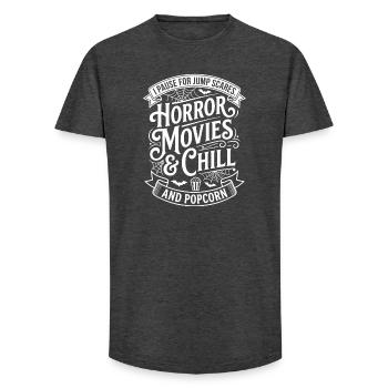 Horror Movies & Chill Popcorn - Long Fit Men's T-Shirt - charcoal grey - Front - AI Model Male 185 light (185cm)