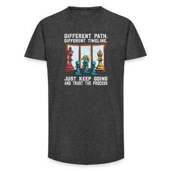 Chemin aux échecs : Une autre voie, confiance dans la procédure - T-shirt coupe longue homme - charbon - Devant - AI Model Male 185 light (185cm)